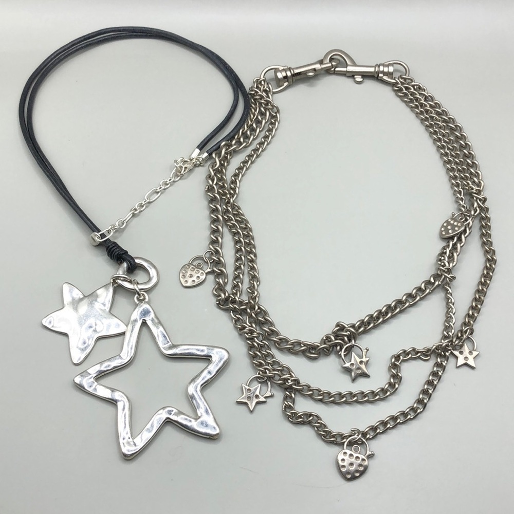 Curated bundle festival style long necklaces-statement, chains and stars, charm.